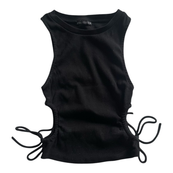 Zara Black Ruched Cut Out Tank Top - Picture 1 of 3